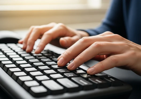 Person focused on practicing typing on a keyboard