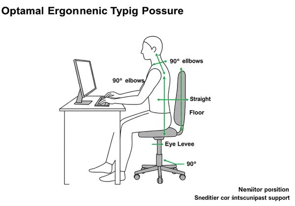 Diagram illustrating correct ergonomic typing posture.