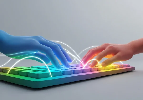 Smooth, accurate typing flow, showing rhythm and precision.