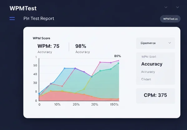WPM test report showing accuracy and speed progress graph.