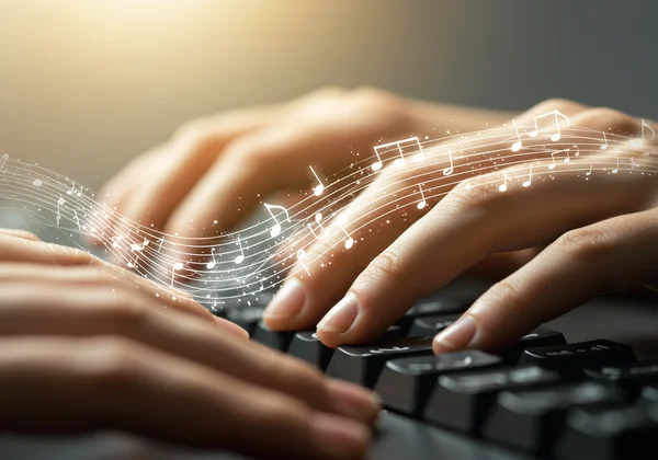 Abstract depiction of rhythmic and flowing typing motions.