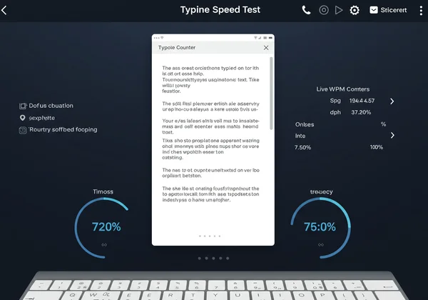 Modern typing speed test interface showing WPM and accuracy