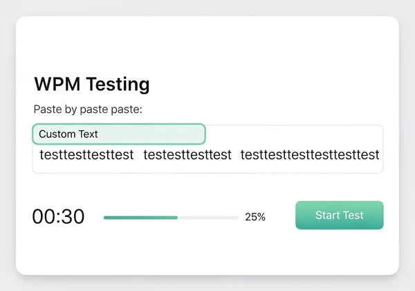 Screenshot of a WPM test site's custom text practice feature
