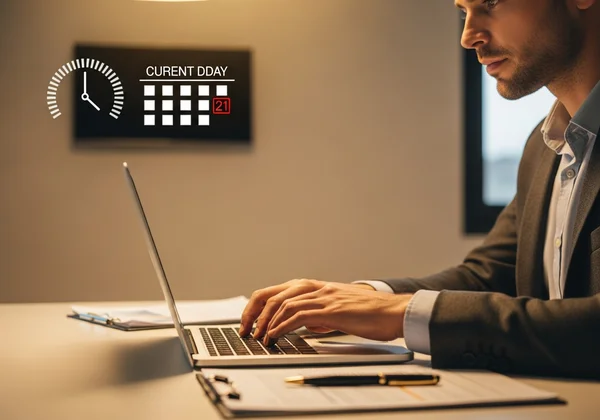 Professional typing efficiently at desk