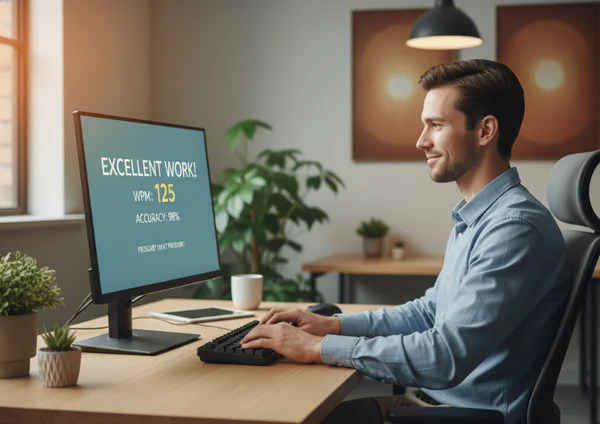 Confident person typing with ease