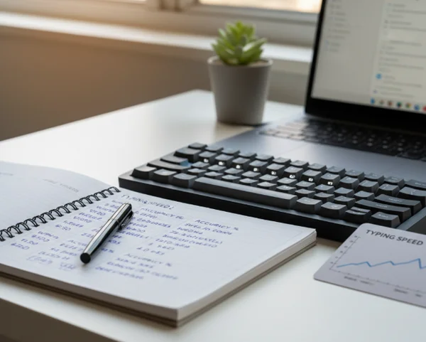 Typing metrics beside a notebook